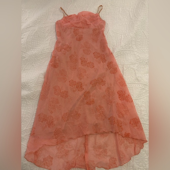 VTG Y2K Rampage Peachy Coral Slip Midi Dress Criss Cross Back Sparkly Fairycore - Picture 10 of 10